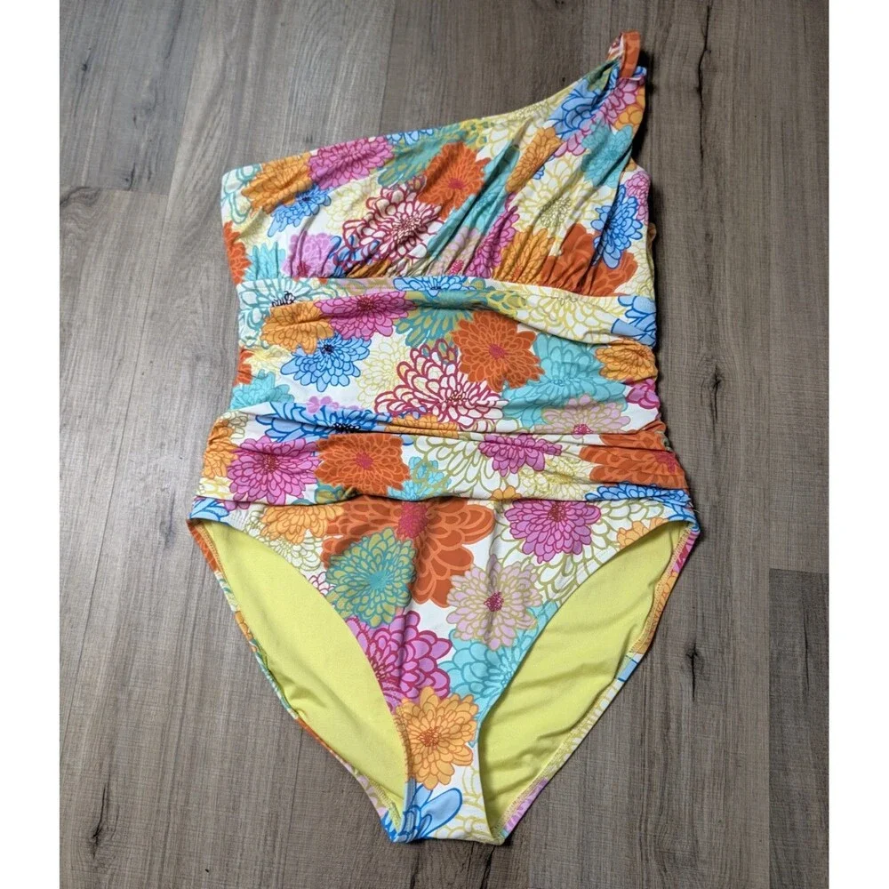 Bleu by Rod Beattie Size 12 Fresh Picks Shoulder Twist One Piece Swimsuit Floral